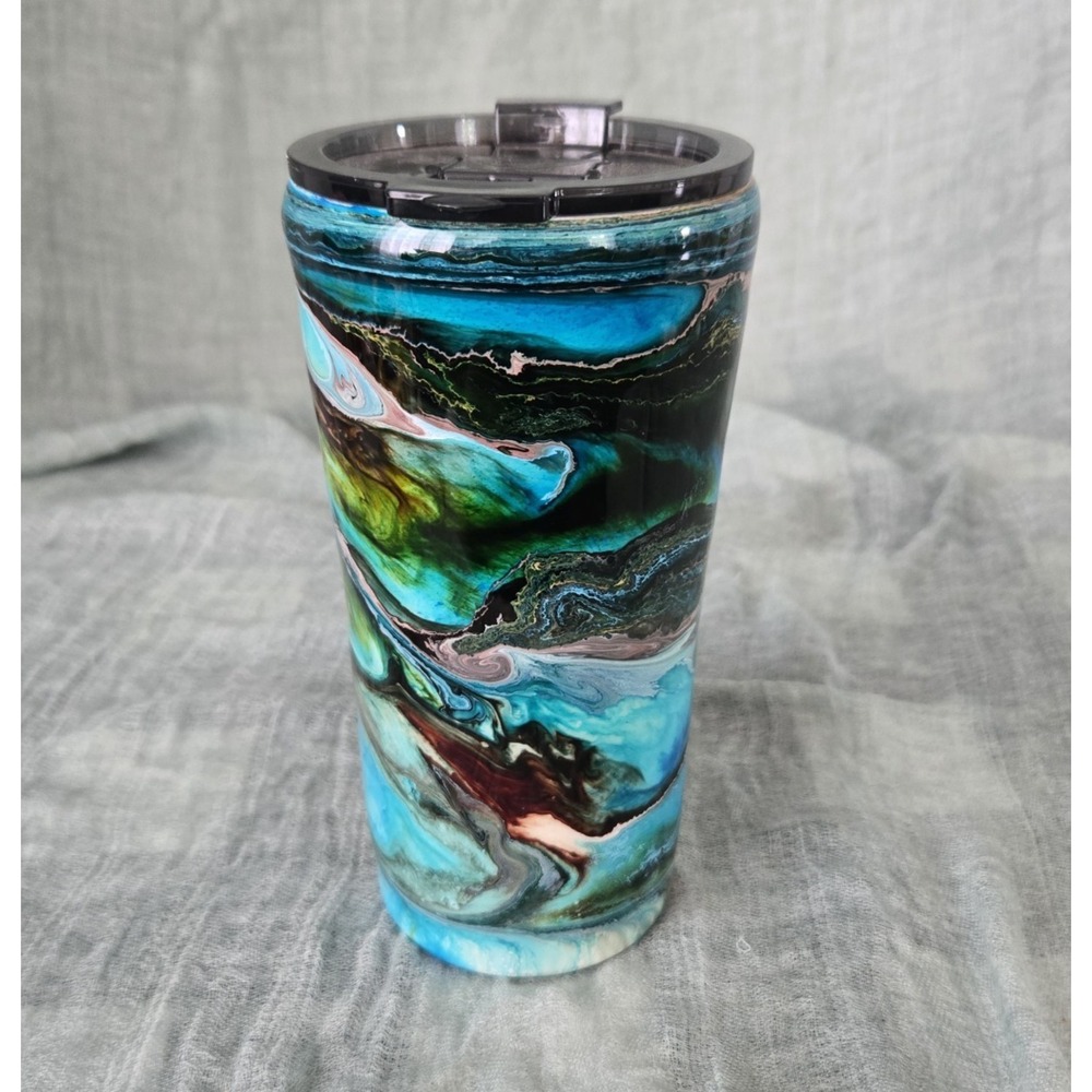 Epoxy Swirl Ocean Design Hand Crafted Insulated Wall Travel Mug Tumbler Hot Cold